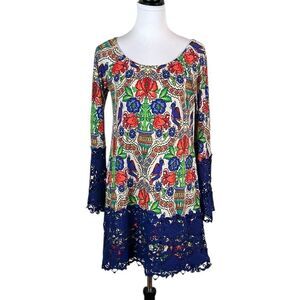 Judith March Floral Long Sleeve Dress with Lace Hem, Size M